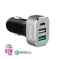 Ładowarki do telefonów - Crong Power Car Charger 45W - Ładowarka samochodowa USB-C Power Delivery + 2xUSB (aluminium) - miniaturka - grafika 1