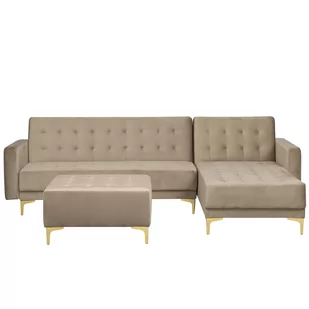 Beliani Sofa rozkładana welurowa piaskowa lewostronna z otomaną ABERDEEN - Sofy i kanapy - miniaturka - grafika 1