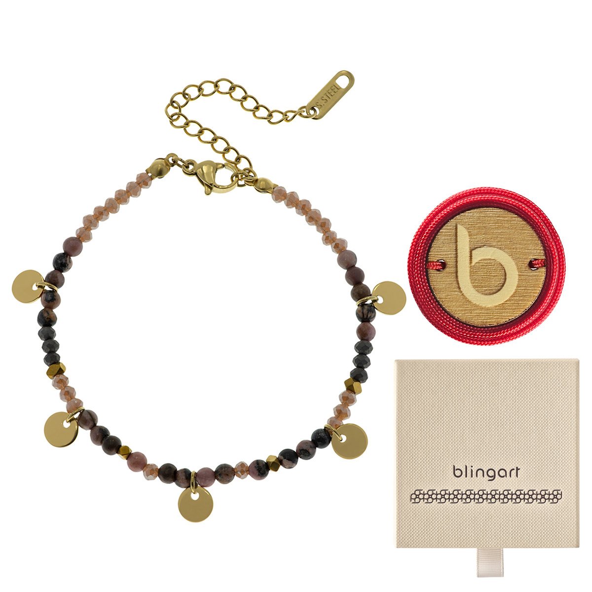 Bransoletka damska pozłacana kamień jaspis regulowana modna BLINGART