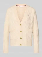 Swetry damskie - Kurtka z dzianiny o kroju oversized z czystej wełny - miniaturka - grafika 1