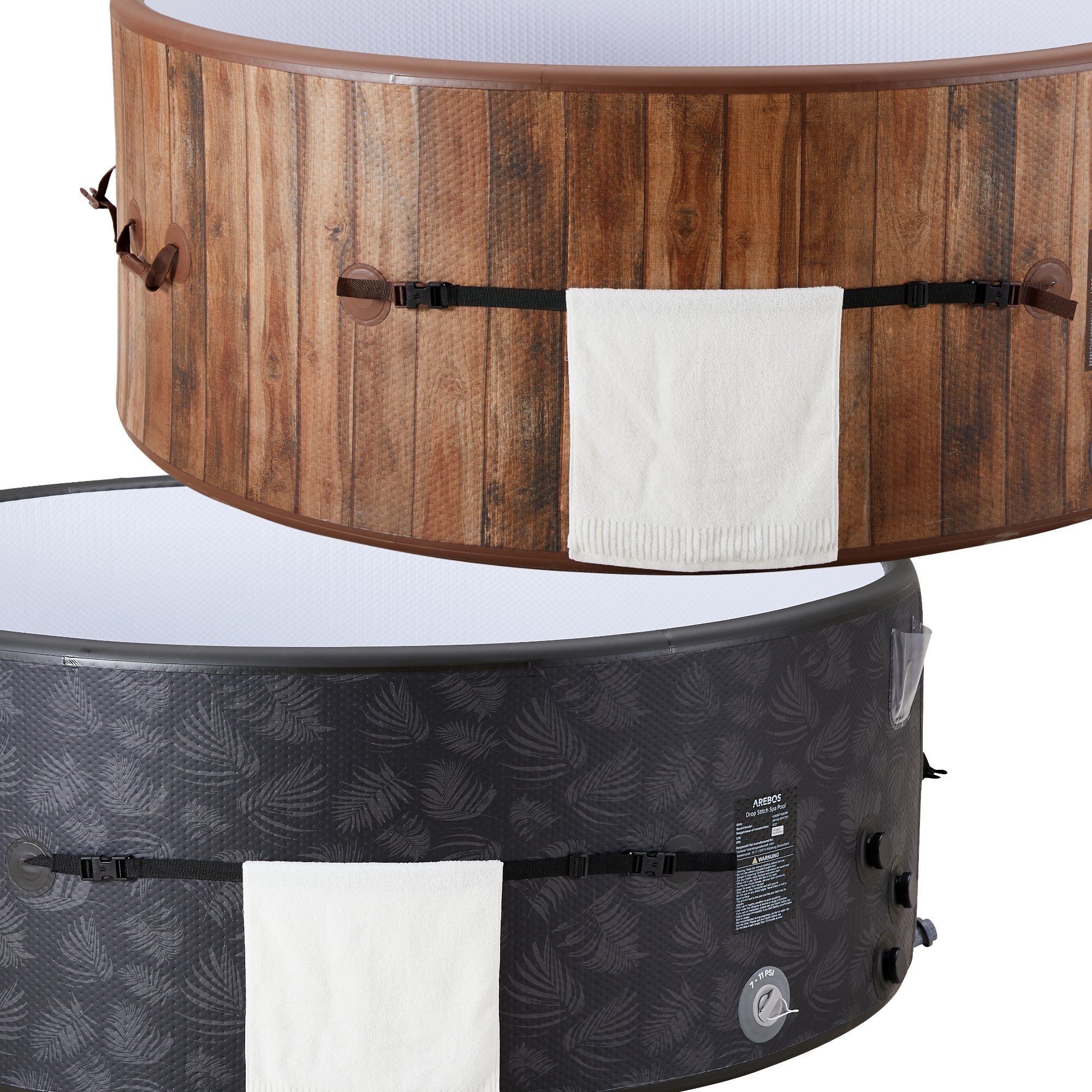 AREBOS wieszak na ręcznik, wieszak na ręcznik, wieszak na ręcznik i haczyk, ręcznik do wanny z hydromasażem, akcesoria do wanny z hydromasażem, pasek do przenoszenia, akcesoria do basenu spa, 2-pak, zapięcie wtykowe, czarny