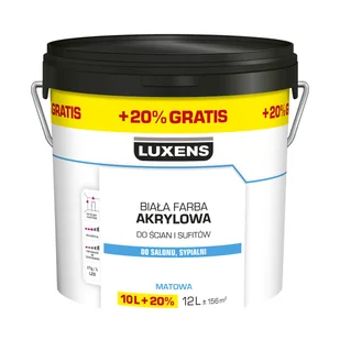 Luxens Farba akrylowa biała 10 l + 20% - Farby wewnętrzne Luxens Farba akrylowa biała 10 l + 20% - Farby wewnętrzne - miniaturka - grafika 1