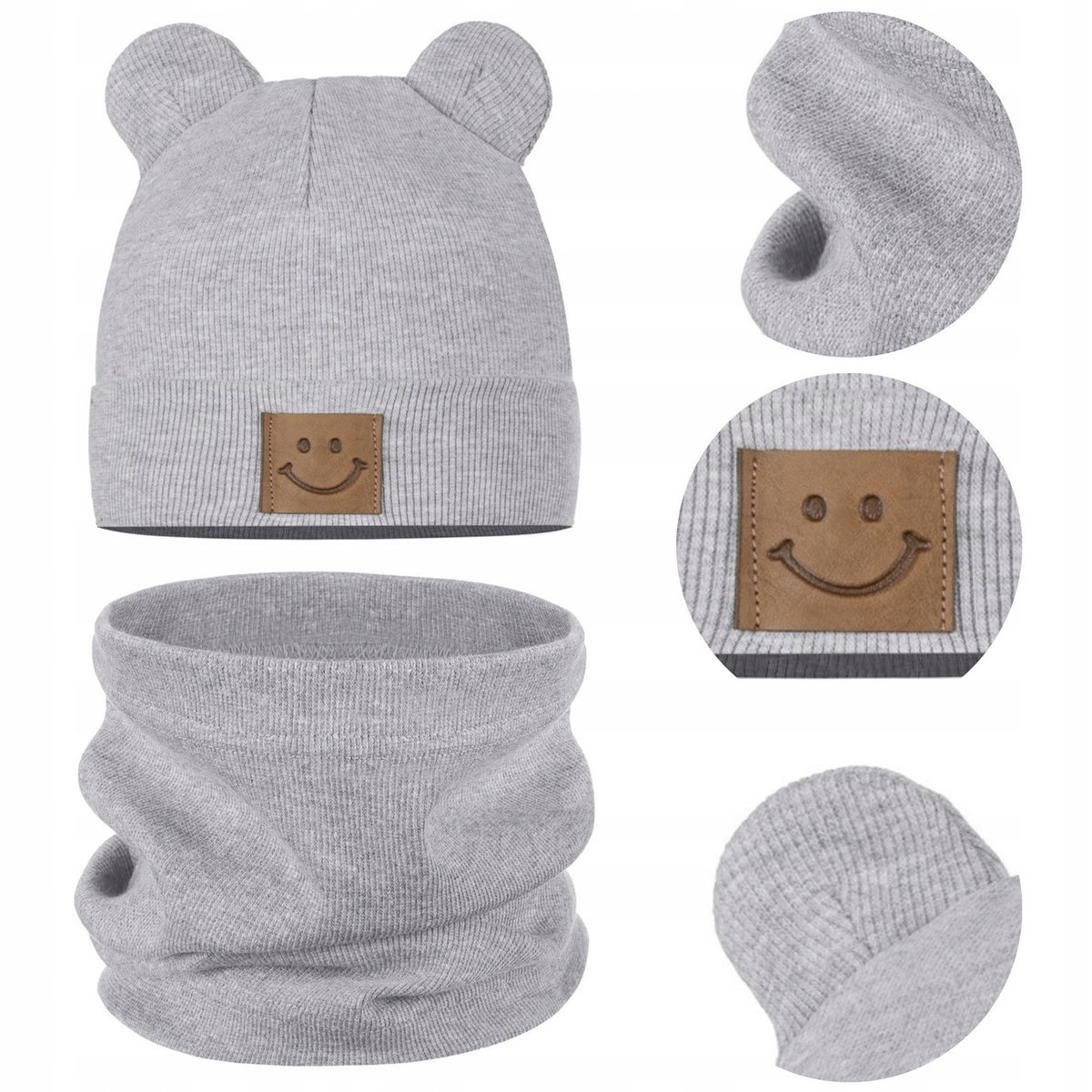 Komplet Dziecięcy Zestaw Czapka Komin Jesienny Bawełna 95% 48-52 Szary