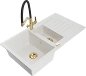 Zlewozmywaki z baterią - Mexen Matias zlewozmywak granitowy 1,5-komorowy z ociekaczem i baterią kuchenną Duo, biały - 6502-20-671701-57-G - miniaturka - grafika 1