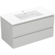 Szafki łazienkowe - Mexen Rivel szafka łazienkowa 90 cm z umywalką Otis, 2 szuflady, ryflowana , szara mat/biała mat - 91A20-09047-2-BFF62-W18M01 - miniaturka - grafika 1