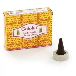 Goloka Oryginalne Kadzidła w stożkach NAG CHAMPA 10 sztuk z podstawką Goloka - Kadzidła i dodatki - miniaturka - grafika 1