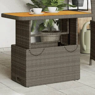 vidaXL Stół ogrodowy, szary, 90x55x71 cm, polirattan i drewno akacjowe - Stoły ogrodowe - miniaturka - grafika 1
