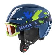 Kaski narciarskie - Dziecięcy kask narciarski z goglami Uvex Viti Set blue puzzle - 51-55 cm - miniaturka - grafika 1
