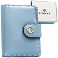Portfele - Modny portfel damski ROVICKY mały elegancki pionowy na zatrzask i suwak rozbudowany na karty ochrona RFID niebieski - miniaturka - grafika 1