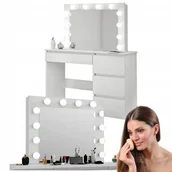 Toaletki - Toaletka z lustrem Led Szuflady Biurko Stolik do makijażu Biała Kosmetyczna - miniaturka - grafika 1