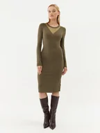 Sukienki - Fracomina Sukienka dzianinowa FJ23WD5002K51801 Khaki Slim Fit - miniaturka - grafika 1