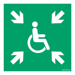 AE024 MIEJSCE ZBIÓRKI DO EWAKUACJI DLA OSÓB NIEPEŁNOSPRAWNYCH, PS - PŁYTA PCV 1MM FOTOLUMINESCENCYJNA; (500X500MM) - Systemy ekspozycyjne i znaki informacyjne - miniaturka - grafika 1