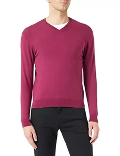Koszulki męskie - United Colors of Benetton Męski T-shirt z dekoltem w serek M/L 10cvu4642, sweter, fioletowy 2l4, średni - grafika 1