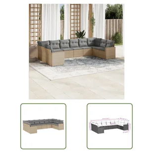 The Living Store 10-cz. zestaw mebli ogrodowych z poduszkami - beżowy - polirattan - Sofa Ogrodowa - Sofy ogrodowe - miniaturka - grafika 1