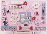 Zabawki sensoryczne - Tablica manipulacyjna sensoryczna XXL różowa ze stojakiem !! - miniaturka - grafika 1