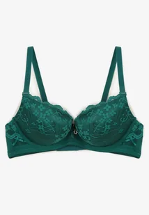 Zielony Biustonosz Push Up Ozdobiony Koronką Sannel - Biustonosze - miniaturka - grafika 1