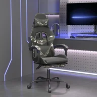 Fotele gamingowe - Lumarko Fotel dla gracza z podnóżkiem, czarny i moro, sztuczna skóra - miniaturka - grafika 1