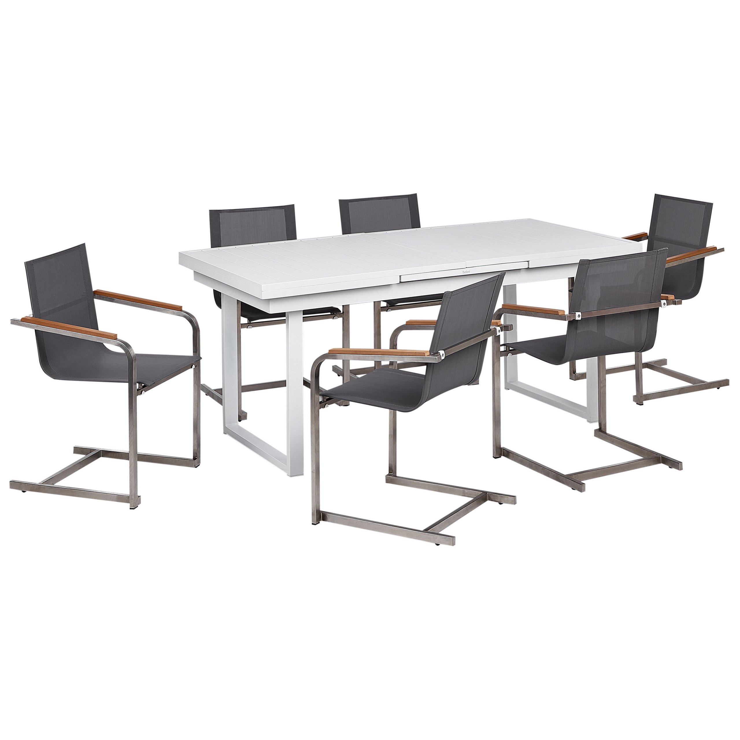 BELIANI Zestaw ogrodowy stół rozkładany i 6 krzeseł biało-szary aluminium stal nierdzewna meble ogrodowe nowoczesny