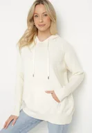 Swetry damskie - Jasnobeżowy Sweter z Kapturem i Kieszenią z Domieszką Kaszmiru Neriele - miniaturka - grafika 1