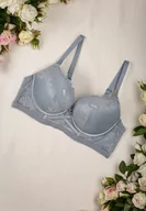 Biustonosze - Jasnoniebieski Biustonosz z Delikatną Koronką i Efektem Push Up Bavah - miniaturka - grafika 1