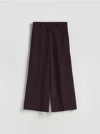 Spodnie damskie - Reserved - Spodnie wide leg z kantem - ciemnobrązowy - miniaturka - grafika 1