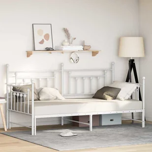 vidaXL Rama łóżka dziennego Z zagłówkiem Biały 90 x 190 cm Stal - Stelaże pod materac - miniaturka - grafika 1