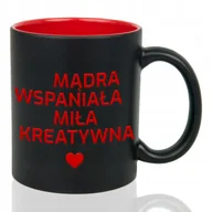Kubki - Kubek Czarny Wnętrze Czerwone MĄDRA WSPANIAŁA MIŁA KRETYWNA Grawer Wzory - miniaturka - grafika 1
