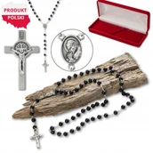 Naszyjniki - Różaniec Z Kamieni Naturalnych Noc Kairu 8mm – Ręcznie Składany W Polsce, Posrebrzane Elementy Włoskie, Krzyż Św. Benedykta, Prezent Dla Osoby Wierz.. - miniaturka - grafika 1