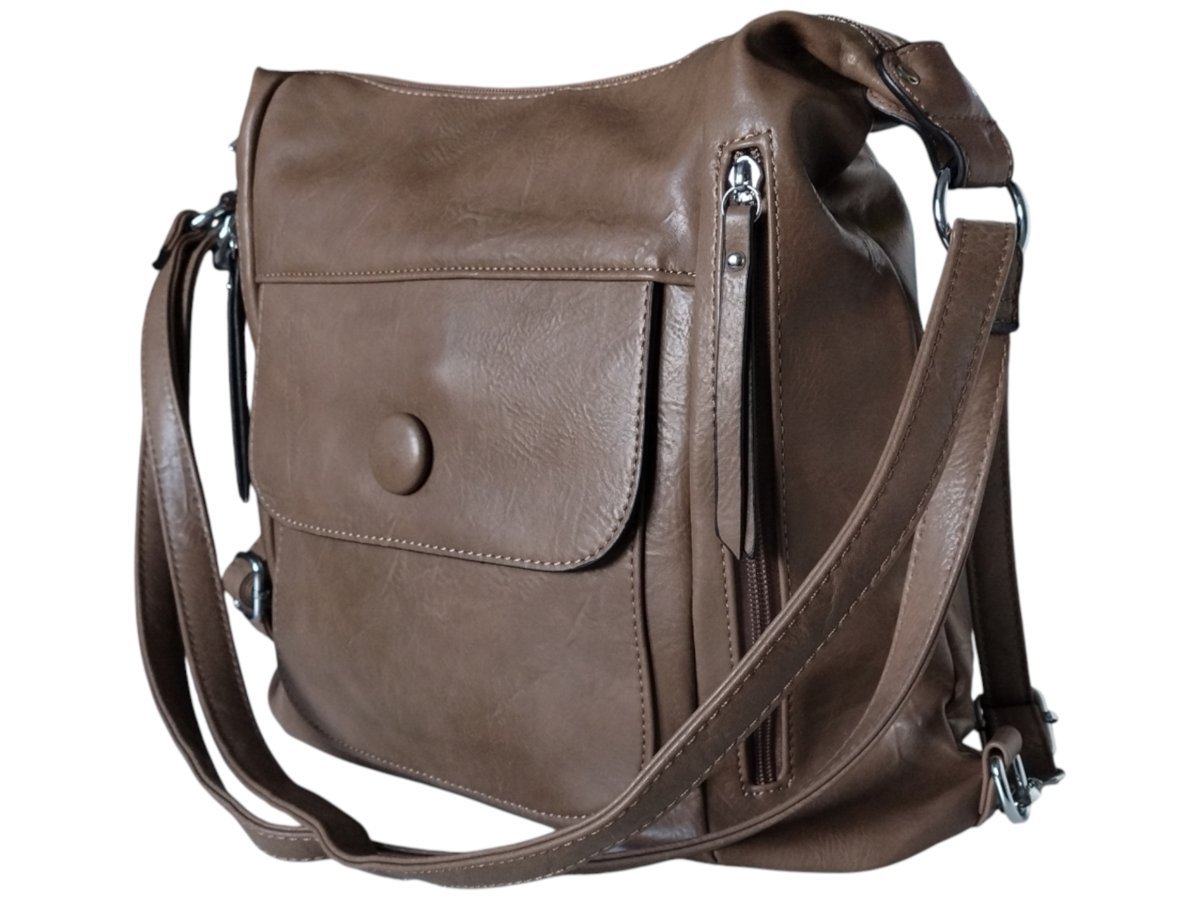 Torebka Damska Torebko-Plecak, Miejska Listonoszka na Ramię, Kolor Brązowy