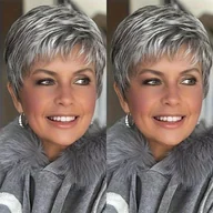 Ozdoby do włosów - TEMU Peruka Damska Elegancka Szara - Krótkie Proste Włosy Warstwowe z Naturalnym Wyglądem i Pełniściem, Łatwa w Pielęgnacji - Idealna na Codzienność, - miniaturka - grafika 1