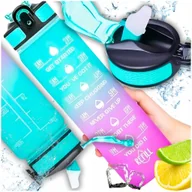 Shakery i bidony sportowe - BUTELKA NA WODĘ MOTYWACYJNA BIDON SPORTOWY Z MIARKĄ ZE SŁOMKĄ FITNESS 1L - miniaturka - grafika 1