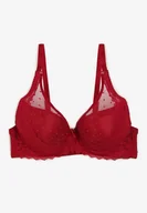 Biustonosze - Bordowy Biustonosz Full Cup Usztywniony z Koronką Solania - miniaturka - grafika 1