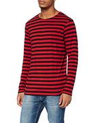 Koszulki męskie - Urban Classics Męski T-Shirt Regular Stripe LS, Firered/Blk, S - miniaturka - grafika 1