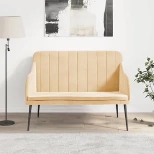 vidaXL Ławka, kremowa, 110x76x80 cm, obita aksamitem - Ławki do przedpokoju - miniaturka - grafika 1
