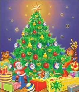 Torby foliowe na prezenty ze Świętym Mikołajem. 39/45 cm, Mikołaj z choinką. 1 op./ 5 szt. - Akcesoria do pakowania - miniaturka - grafika 1