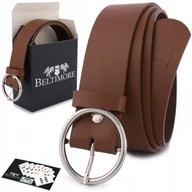 Paski - Skórzany pasek damski do spodni sukienki brązowa skóra nat. 3,5 cm Beltimore B82 brązowy, beżowy r.110-125 cm - miniaturka - grafika 1