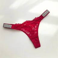 Majtki damskie - Stringi koronkowe z ozdobnymi paskami - Czerwony L - miniaturka - grafika 1