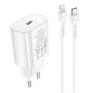 Akcesoria do smartwatchy - HOCO ładowarka sieciowa Typ C PD 25W QC3.0 z kablem do Lightning 8-pin Jetta N22 biała - miniaturka - grafika 1