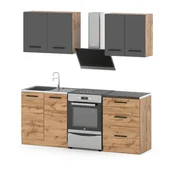 Meble kuchenne - Kuchnia pojemna modułowa mała pojemna z blatem 2m wotan szary mat dąb wotan - miniaturka - grafika 1