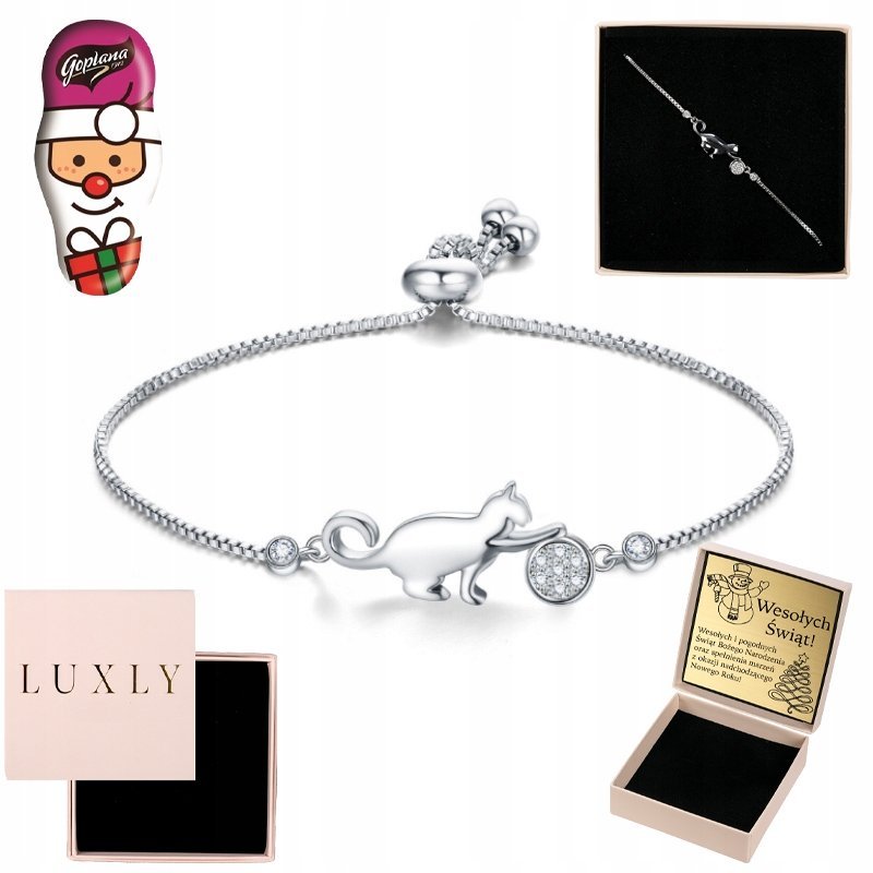 Bransoletka Damska Srebrna 925 Symbol Kot Celebrytka Z Kotem Z Grawerem