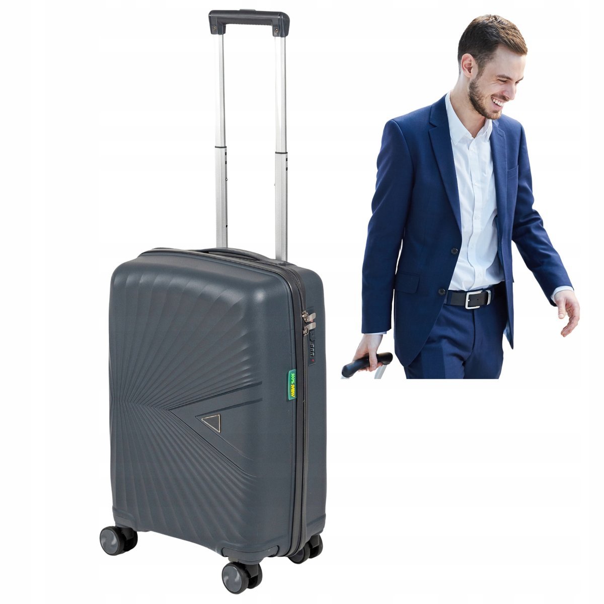 WALIZKA KABINOWA MAŁA 55x35x23 WIZZAIR LOT POLIPROPYLEN NA KÓŁKACH SZARA