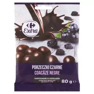 Carrefour Extra Porzeczki czarne kandyzowane w czekoladzie 80 g - Inne słodycze - miniaturka - grafika 1