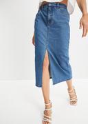 Spódnice - Długa spódnica dżinsowa z rozcięciem, z materiału Positive Denim #1 Fabric - bonprix - miniaturka - grafika 1