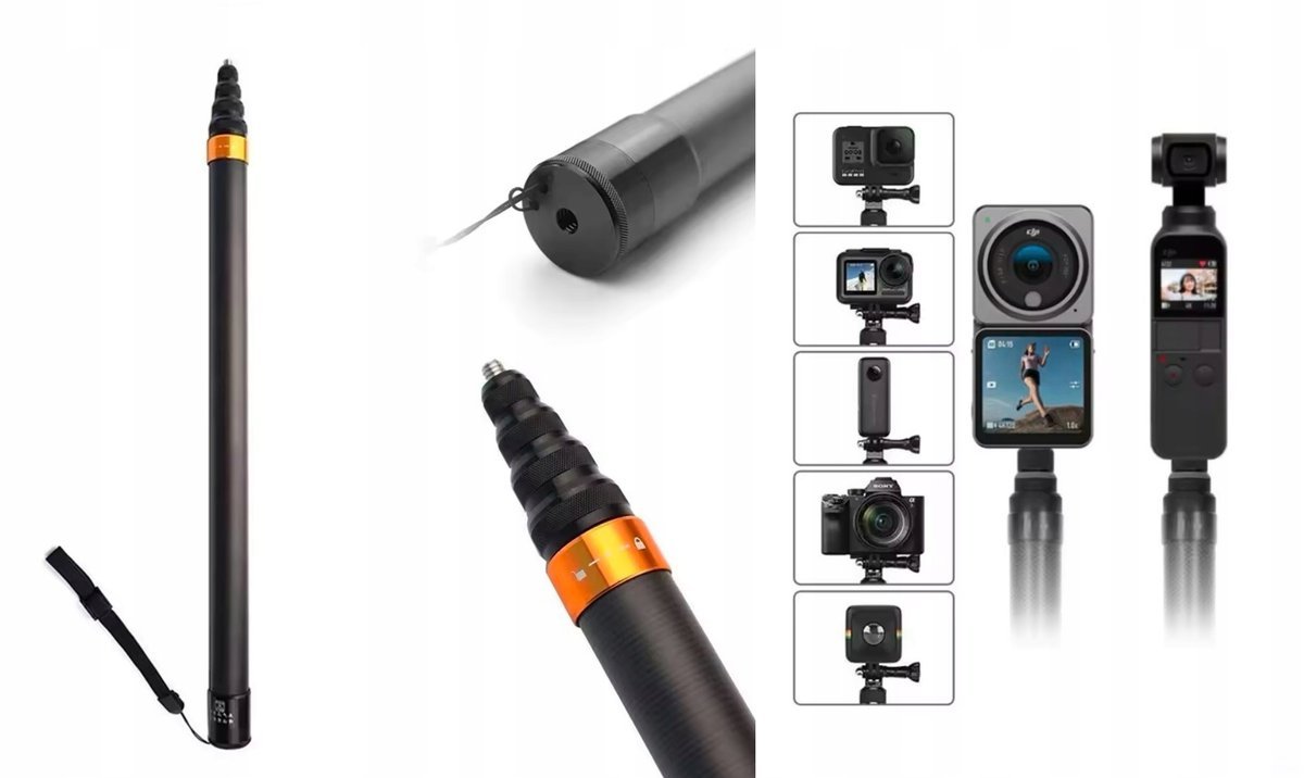 Selfie-stick 2,9m z włókna węglowego kijek do kamer sportowych GoPro DJI