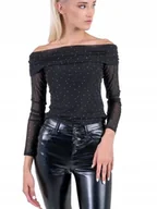 Bluzki damskie - GUESS BLUZKA DAMSKA CZARNA HISZPANKA XS GXB - miniaturka - grafika 1