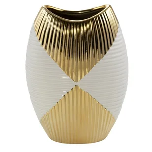 Wazon Dekoracyjny Ceramiczny Rakel 18X9X26 Beżowy + Złoty - Wazony i flakony - miniaturka - grafika 1