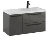 Szafki łazienkowe - Szafka Wisząca Z Umywalką RON 90 cm D Prawa - Titan Wysoki Połysk - Uchwyty Czarne Matowe - miniaturka - grafika 1