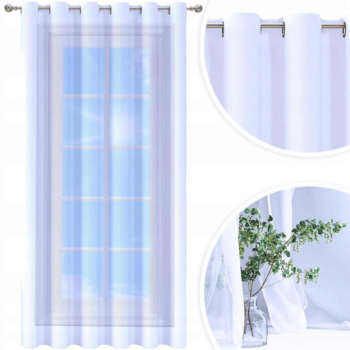 FIRANA GOTOWA WOAL BIAŁA 200X240 CM ZASŁONA PRZELOTKI FIRANY NA PRZELOTKACH