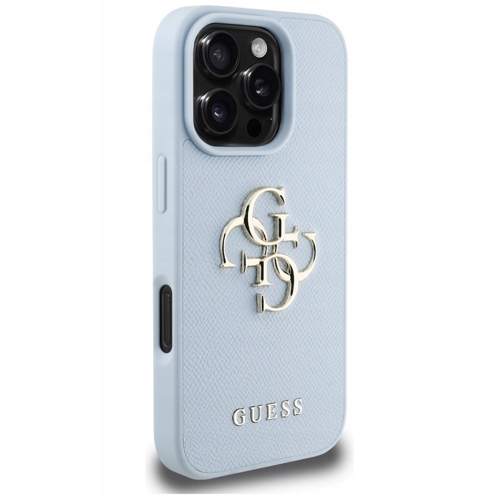 Guess Etui Grained Big 4G Small Classic Logo do iPhone 16 Pro, niebieskie