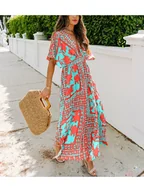 Sukienki - LA Angels Sukienka w kolorze turkusowo-czerwonym - miniaturka - grafika 1